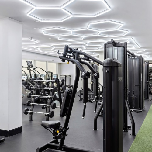 a gym with exercise equipment