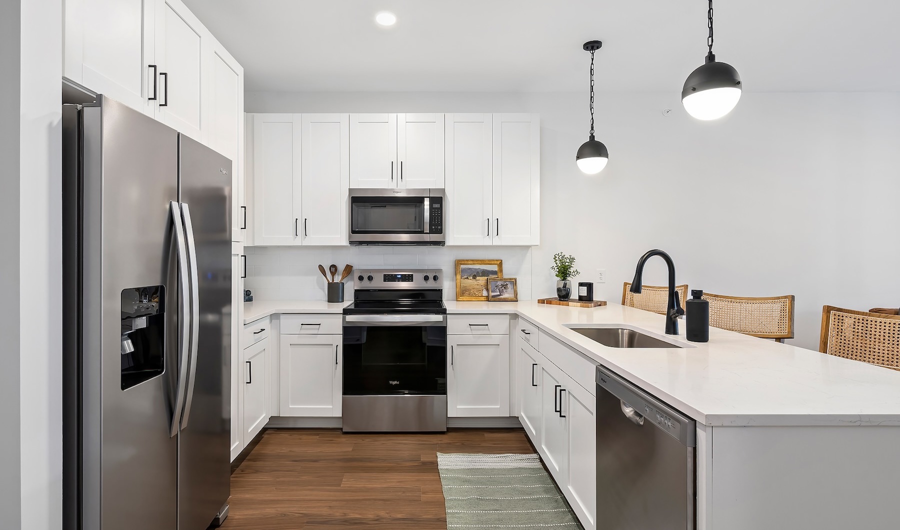 kitchen with white cabinets and stainless steel appliances