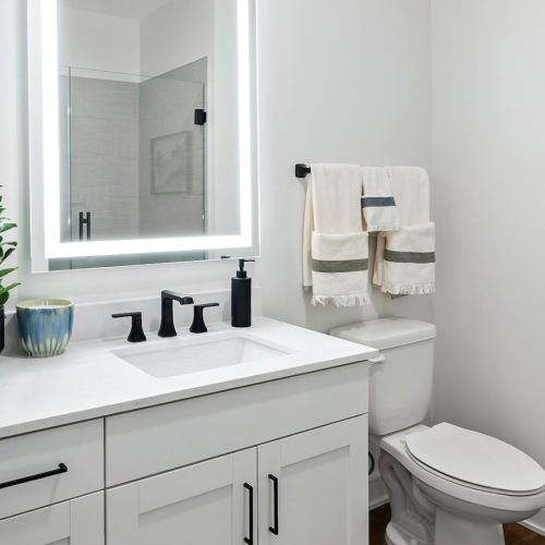 bathroom with sink mirror and toilet 