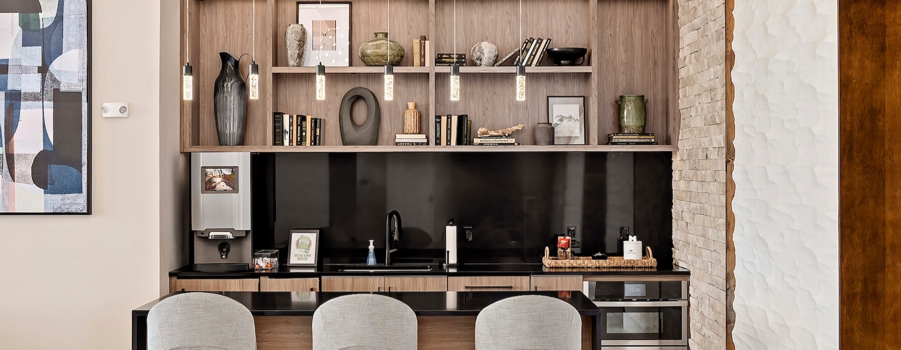 lounge with seating and shelving